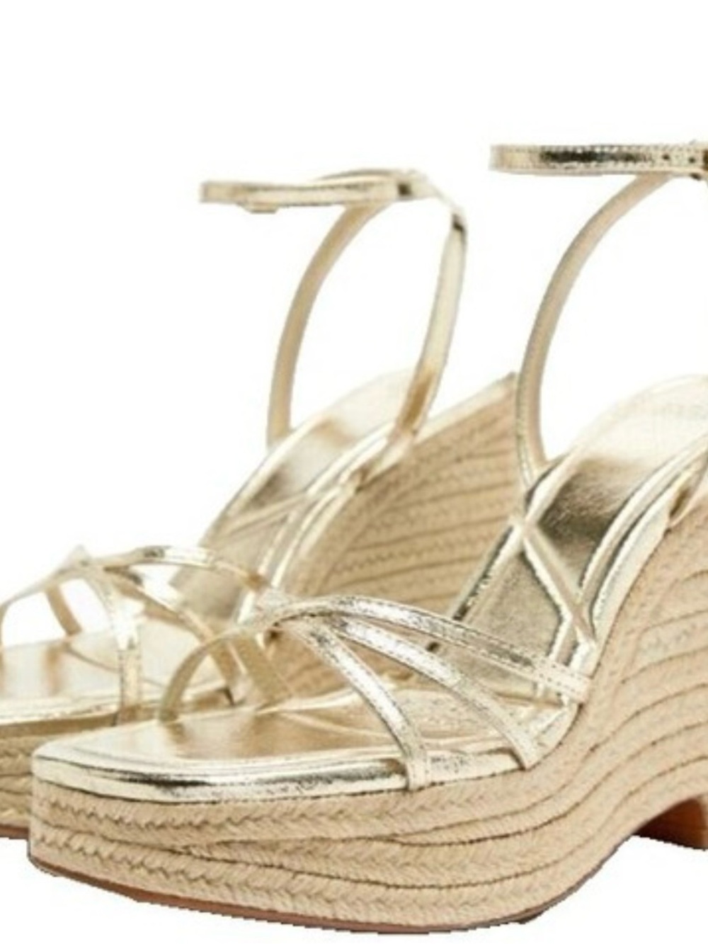 Zara Metallic Gold Espadrille Wedge Sandals with Ankle Strap